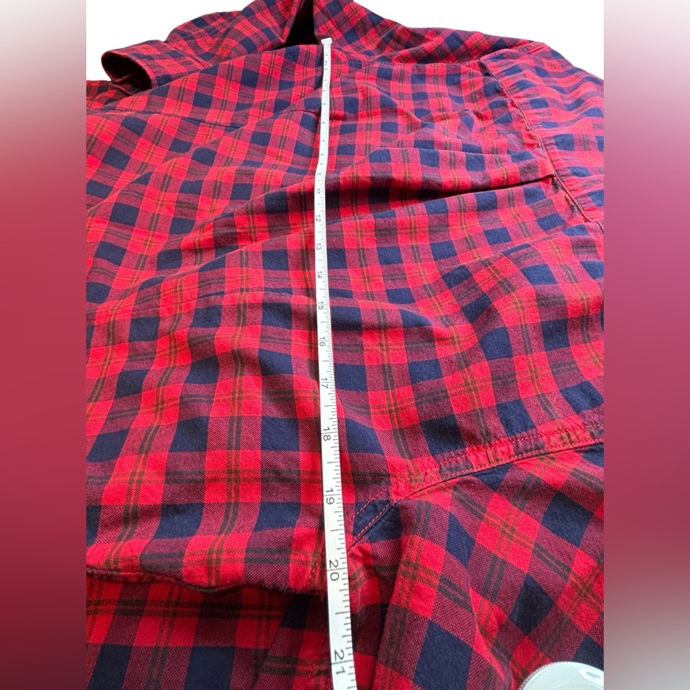 Levi’s Slim Fit Plaid Button-Down Shirt Red Navy Cotton L Unisex Fall Cabincore - Picture 6 of 11